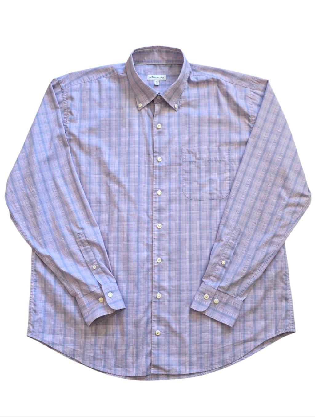 Peter Millar Xl Purple Blue Plaid Classic Luxury Button Down Shirt Extra Large
